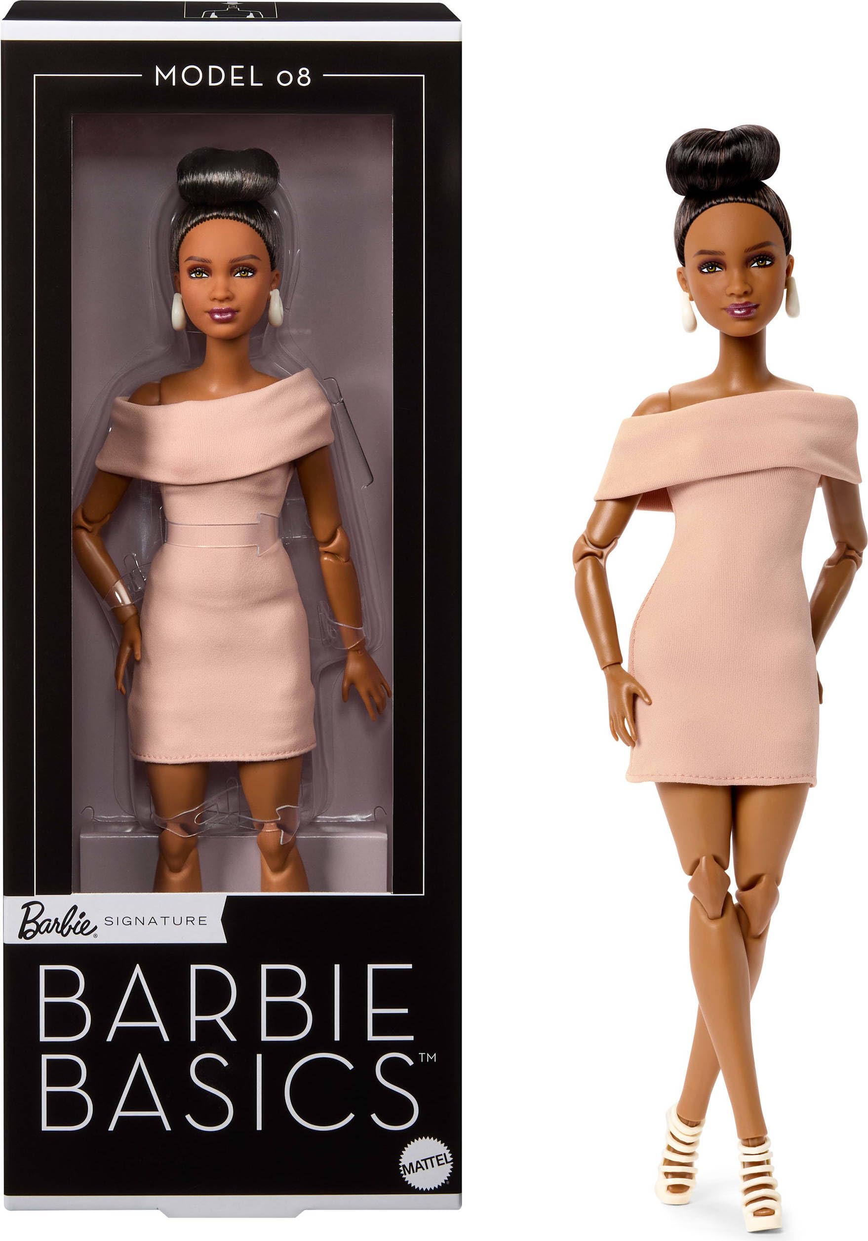 Barbie Basics 08 Siyahi Topuz Saçlı JJX27 | Kahverengi elbise